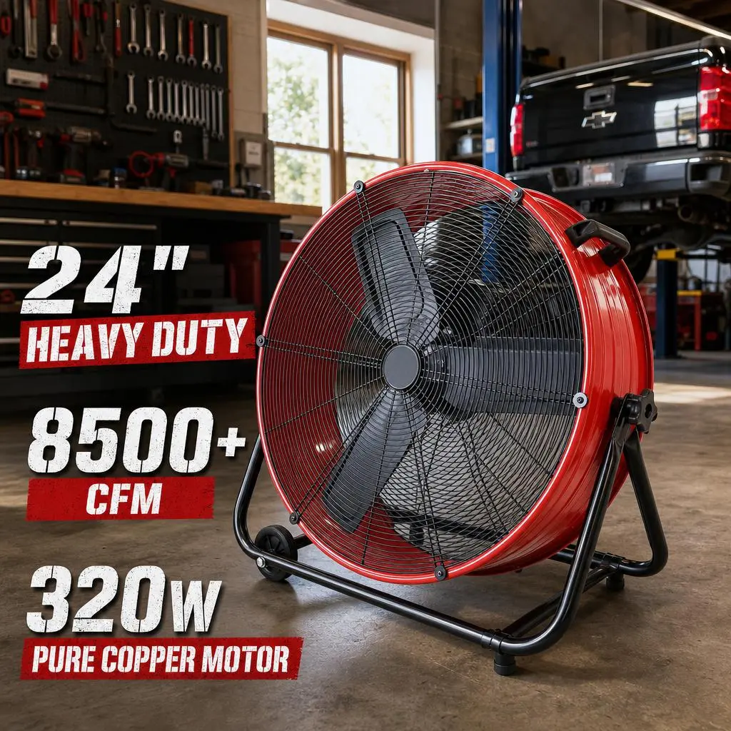 24" Industrial High Velocity Drum Fan, 8500+ CFM Professional Floor Fan with 3-Speed Control, 320W Copper Motor Heavy Duty Shop Fan for Garage, Workshop & Gym High Power Fan