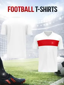 New men's football T-shirt, Turkish home and away jersey, V-neck top, quick-drying material comfortable and breathable, suitable for matches, training, sports, home leisure, stadium support, holiday gifts Spring and summer ball season fashion avant-garde.
