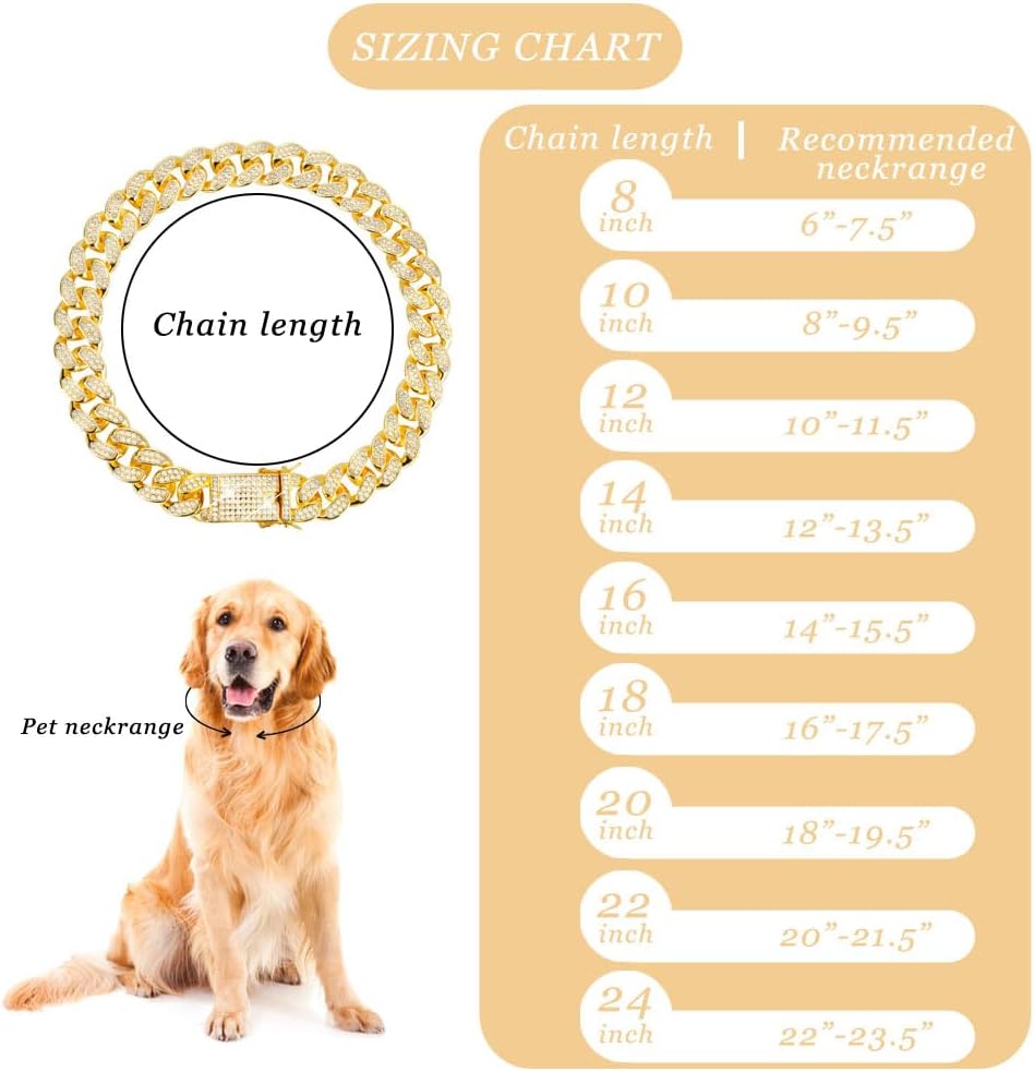 Dog Chain Collar with Safety Buckle, Stainless Steel Cuban Chain Walking Chain, Suitable for Large Dogs, American Bulldog, French Bulldog Pets