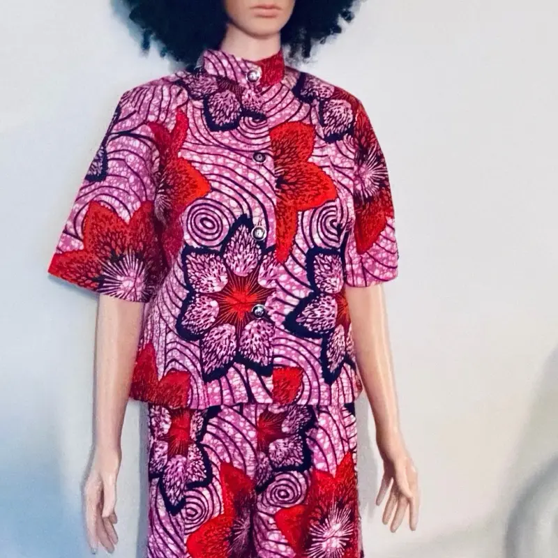 Two pice pink leaf Ankara floral design (L)