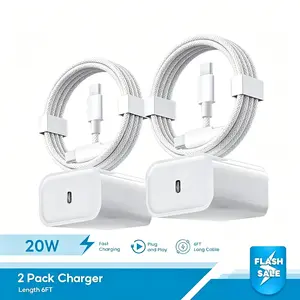 2 Pack 20W USB-C Super Fast Charger Block with 6FT/10FT Type-C to C Cable Kit, High Speed Portable Travel Charging Adapter Compatible with iPhone 15/16, iPad Pro/Air/Mini & All USB-C Phones