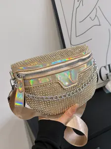 Women's Fashionable Rhinestone Chain Design Crossbody Bag, Casual Versatile Zipper Shoulder Bag for Daily Used, Trendy High-quality Daily Commuting Bag, Embellished Shoulder Bag