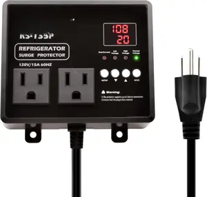 Refrigerator Surge Protector, Double Outlet  and Current Protector for  Appliances with Time Delay, Spike, Instant Surge   Abnormalities,Protects Against Brownout