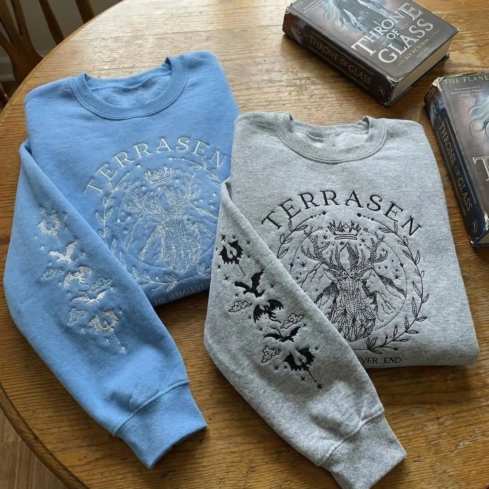 Terrasen To Whatever End Embroidered Sweatshirt, Fireheart Hoodie, SJM Throne of Glass Shirt, ACOTAR Book Lover Gift,Fantasy Reader Crewneck