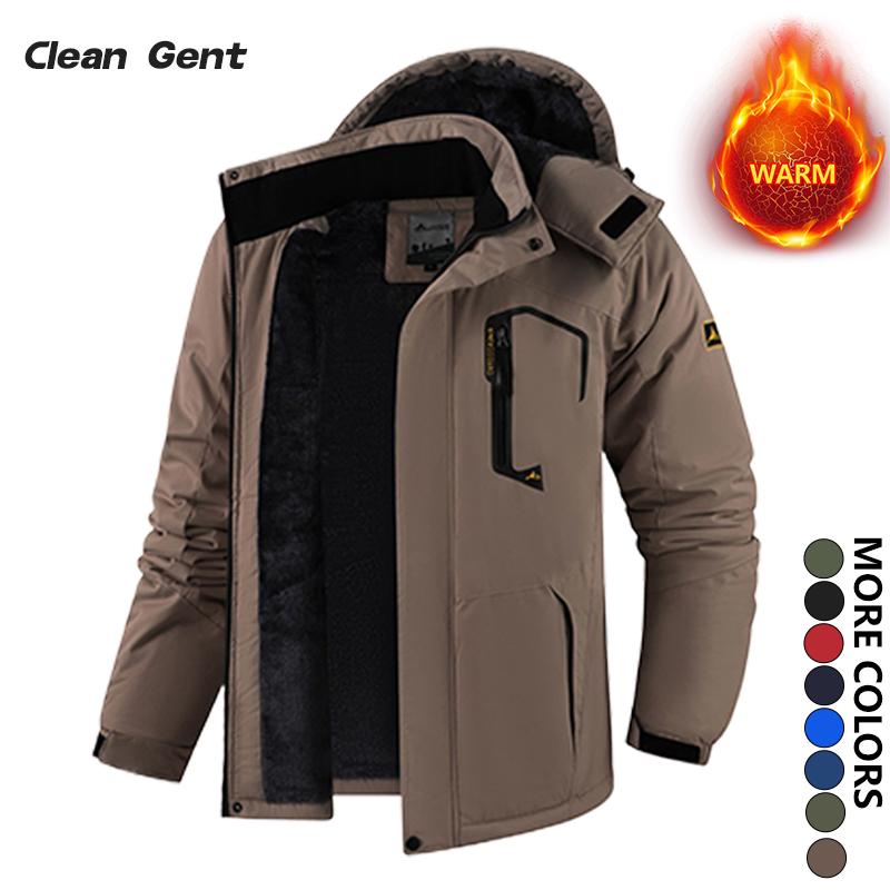 Men's Warm Fleece Outdoor Mountain Hooded Winter Jacket Windproof & Warm Fleece Lined Regular Fit Casual Long Sleeve Front Zipper Coat with Pockets Suitable for Autumn and Winter