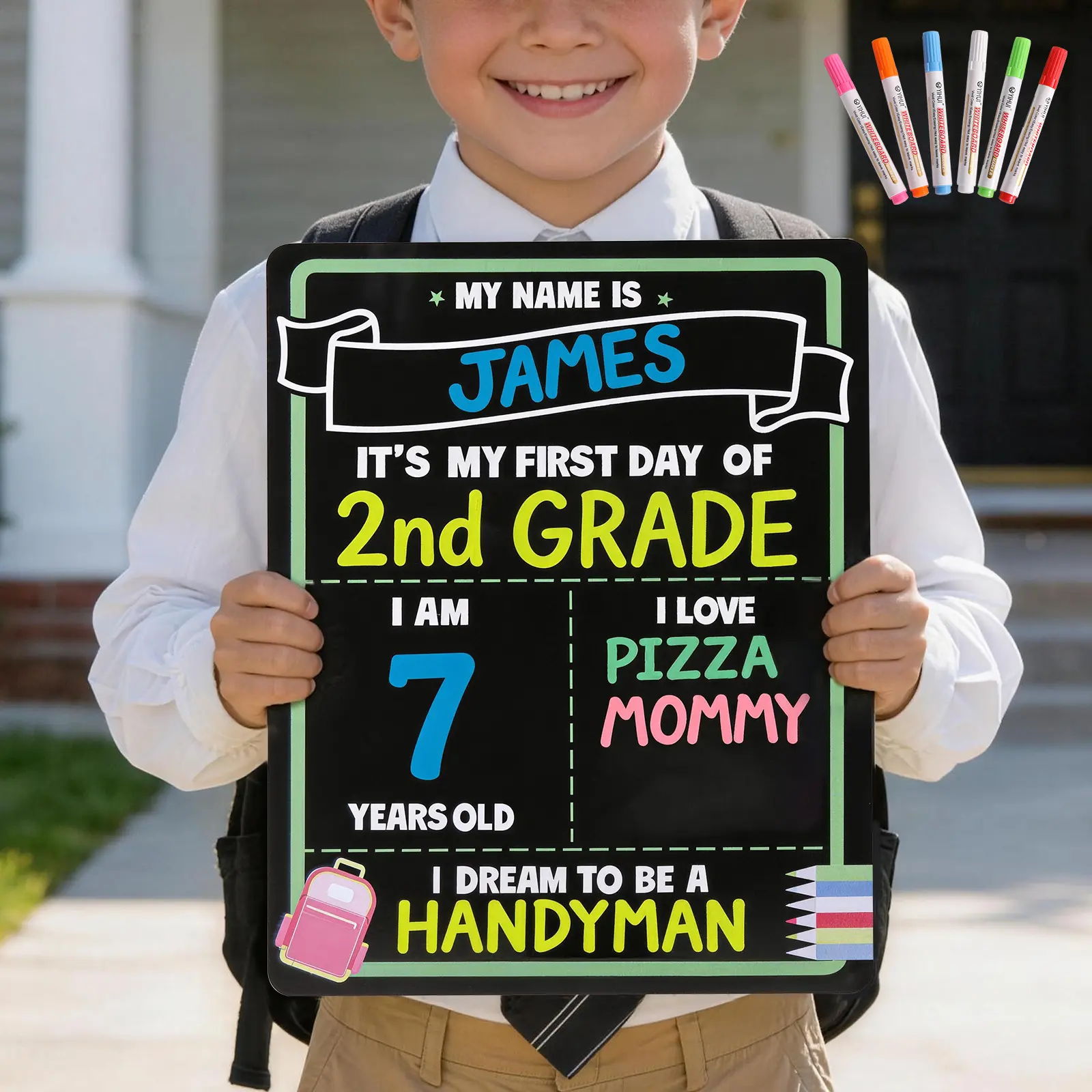 First Day of School Sign Back to School 11*14" Photo Prop Board with 6 Markers, First Day and Last Day of School Wooden Sign Classroom Decor for Pre-K Kindergarten Elementary Teachers Mom Gift for Boy Girl