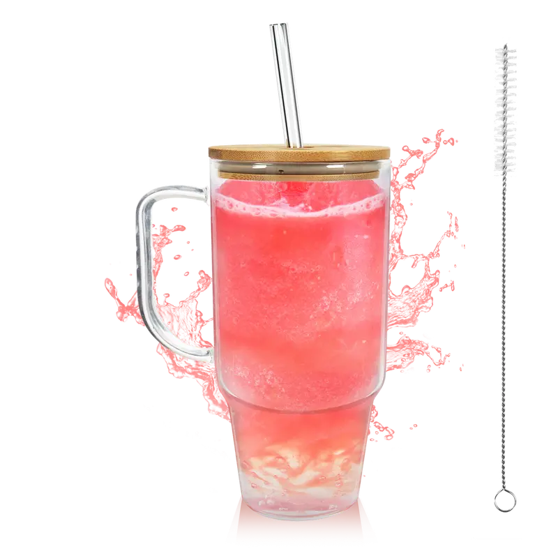 Halloween Giftting -40 oz Glass Tumbler with Handle, Glass Cups with Lids and Straws, Bamboo Wide Mouth Fits in Car Holder Reusable Iced Coffee Cup Bottle Drinkware, Gifts Back to School, Dorm, Study, Work & Home Essential Glassware, Study Buddy Glass Mug 6