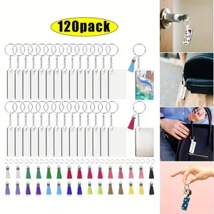 120 Pcs Sublimation Keychain Blanks Bulk Set with Rectangle Sublimation Blanks Tassels Keychain Rings & Jump Rings for DIY Keychain Crafting