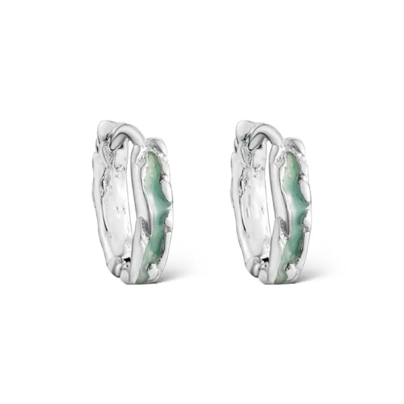 Green Ripple Small Hoop Earrings for Men Women Streetwear Hip Hop Unisex Style