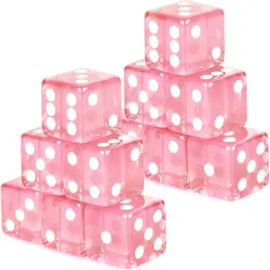 12 Pcs 19mm Pink Translucent Acrylic D6 6-Sided Square Casino Dice with Rounded Edge for Casino Craps Table Game Night Board Games Teaching Math Supplies