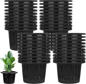 Net Pots 40 Pack 4 Inch Garden Slotted Mesh Net Cups, Plastic Orchids Pot Plant Nursery Basket with Wide Lip for Aquaponics, Hydroponics