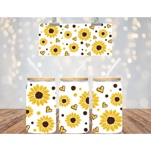 UV DTF Cup Wrap Sunflowers and hearts 70A
