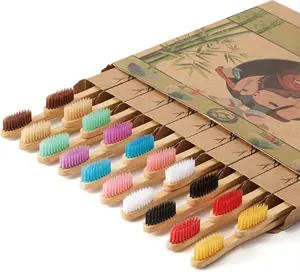 20 Count Bamboo Toothbrushes - BPA Free Soft Bristles Natural Toothbrush Set - Biodegradable & Compostable Eco-Friendly Wooden Toothbrush, Multicolor