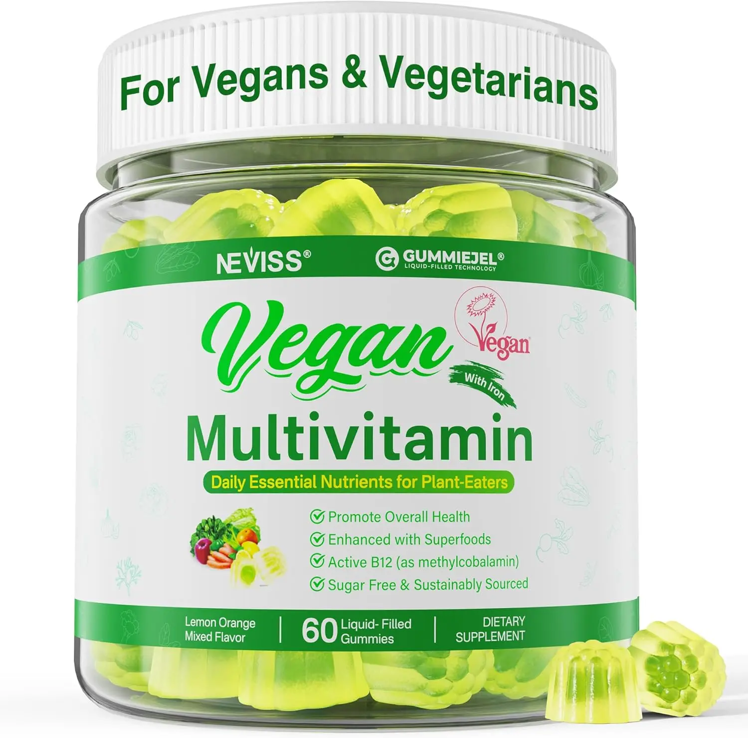 Vegan Multivitamin for Women and Men with Methyl B12 D3 K2 Plant Based Omega 3 DHA and EPA Iron Choline and Zinc Whole Food Daily Vitamins Gummies for Vegans and Vegetarians Sugar Free 60 Count Daily Nutrient Dense Vitality and Essential Wellness Formula