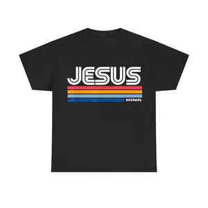 Jesus Is King T-Shirt, Retro Stripe Christian Graphic Tee, Faith Inspired Streetwear Top, Casual Aesthetic Apparel