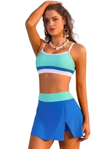 Women's Sporty Bikini Set High Waisted Two Piece Bathing Suits with Skirt Bottom Two-Piece Guard Tankini Swimsuit Tummy Control