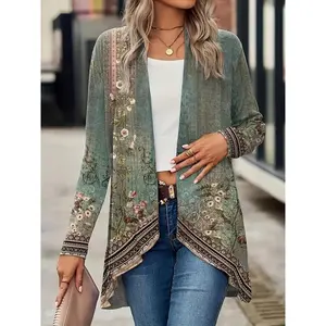 New Season Floral Print Long-Sleeve Cardigan Coat - Soft Thin Casual Wear for Women - Perfect for Spring and Autumn Outings