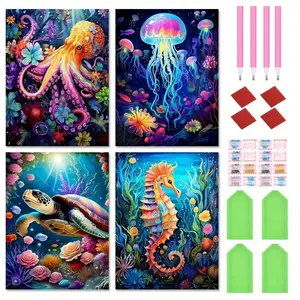 DIY Diamond Arts Colorful Painting Kit, 4 Counts/set Ocean Themed Diamond Arts Colorful Painting Kit, Wall Art Decor for Home Living Room Bedroom