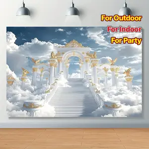 1pc Heavenly Clouds Backdrop Angel Spotlight Design Elegant Scenery Perfect For Weddings Birthdays Graduations Versatile Indoor Outdoor Party Banner