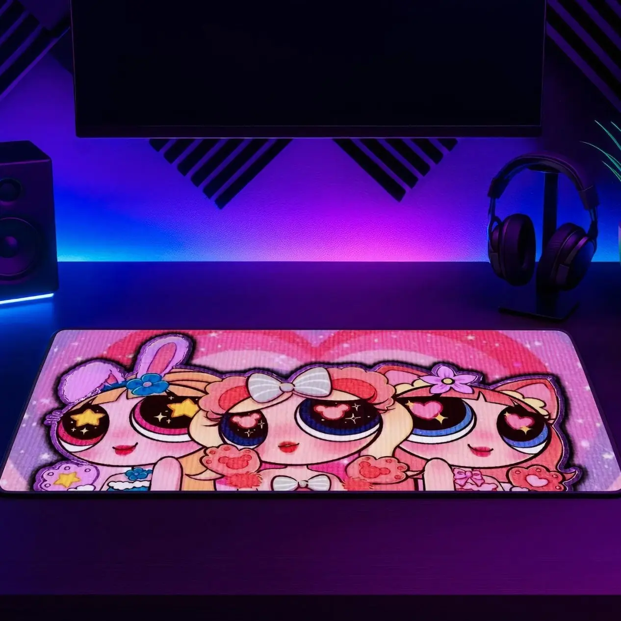 Powerpuff Girls Mouse Pad, Pink Kawaii Desk Mat, Cute Cartoon Gaming Mousepad, Pastel Pink Desk Pad, Coquette Setup