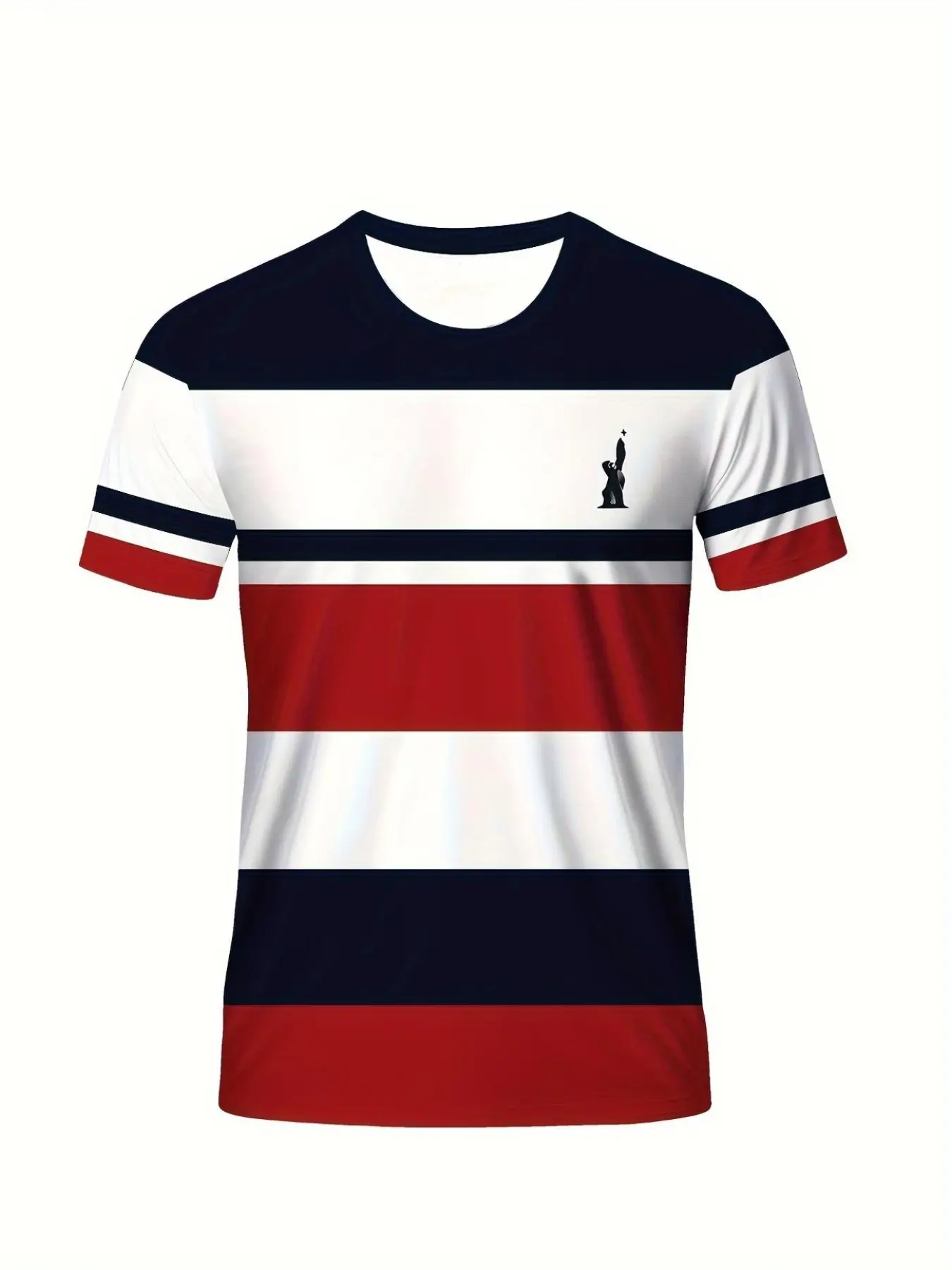 Men's Round Neck Short Sleeve T-Shirt, Blue Horizontal Stripes, Casual Slim Fit, Breathable Fabric, All Seasons
