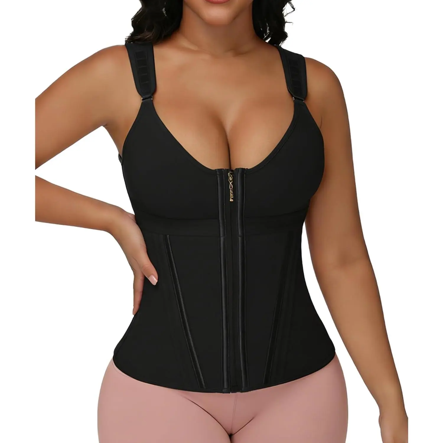 Waist Trainer for Women, Zipper & Hooks Tummy Control Fajas Colombianas, Double Compression Body Shaper Corset Girdle for Hourglass Figure