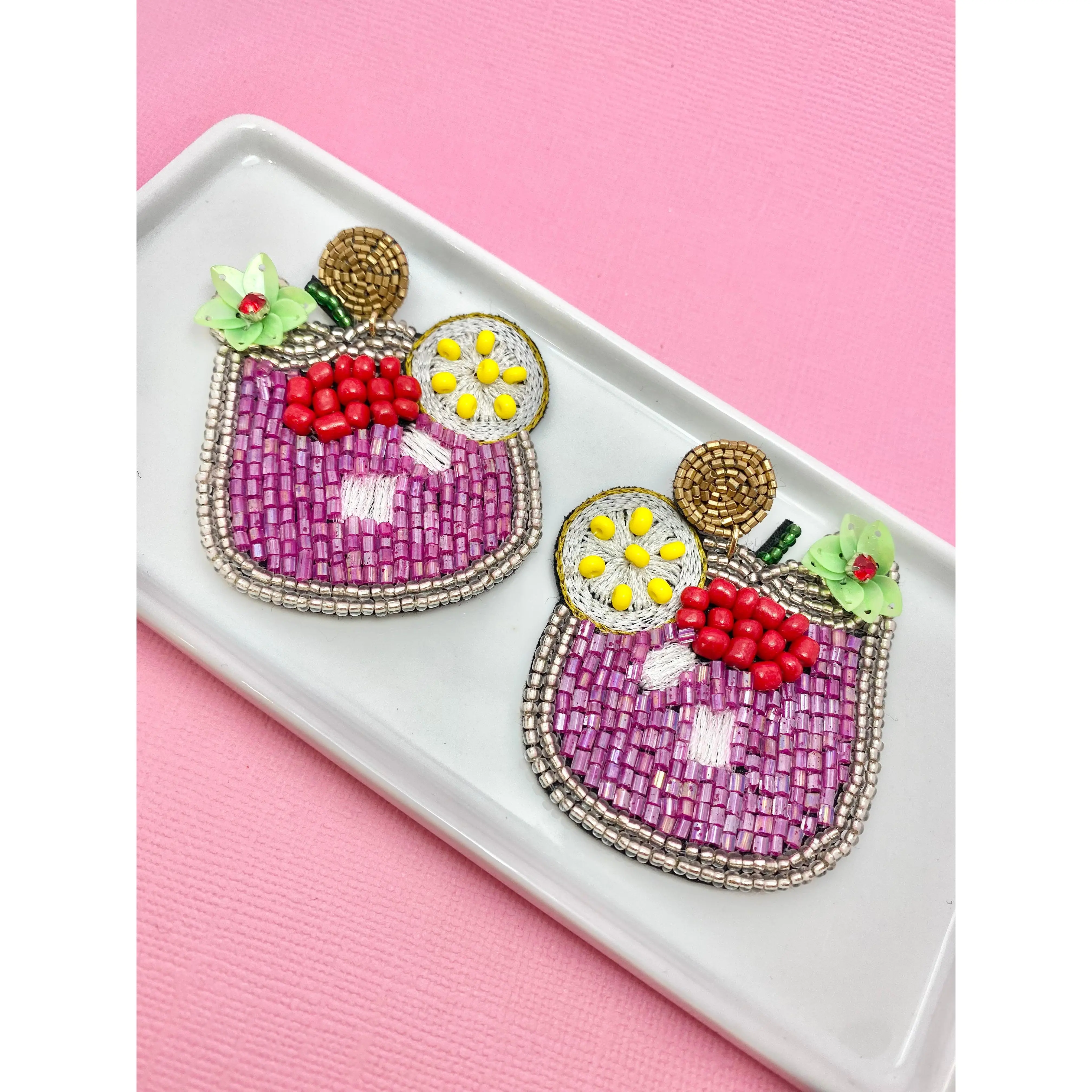 Cheers Tropical Drink Cocktail Beaded Earrings