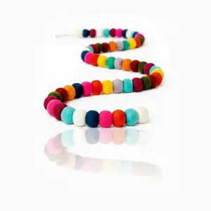100% Wool Felt Garland for Easter, Birthday, Christmas Decor, Boho Rainbow Ball Garland
