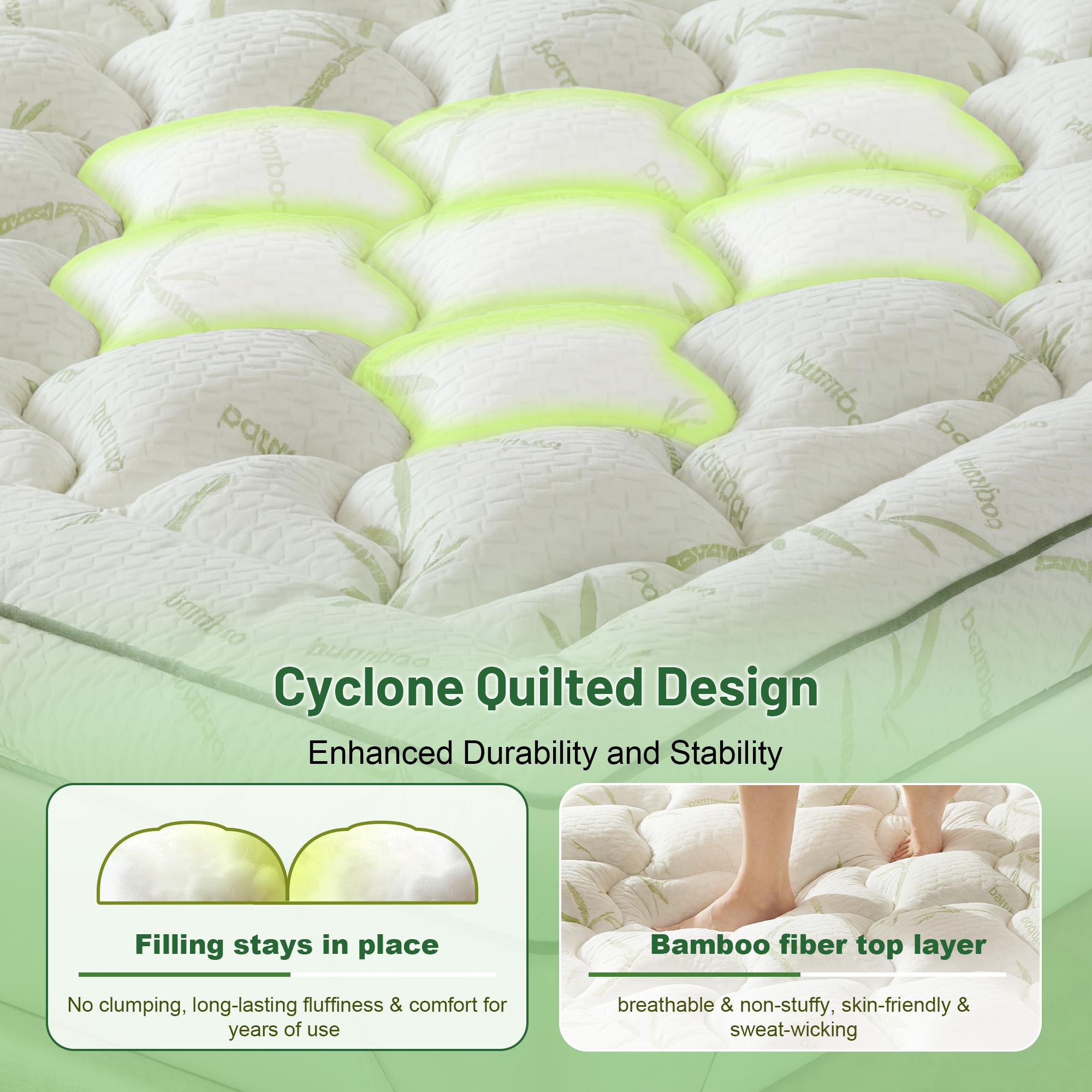 [Back Pain Relief] Raybee 1200gsm Bamboo Fiber Mattress Topper  Pad for Pressure Relief & Better Sleep, 2-4 Inch Microfiber Filling Mattress Protector Cover, Quilted, Machine Washable for Up tp 12" Mattress, Anti-slide, Twin, Full, Queen, King