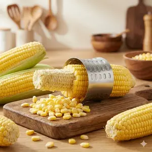 Stainless Steel Corn Stripper Kit - Splash-Proof Manual Corn Sheller with Non-Slip Handle, Efficient Portable Corn Remover Tool for Quick Peeling, Durable Easy-Clean Kitchen & Camping Essential