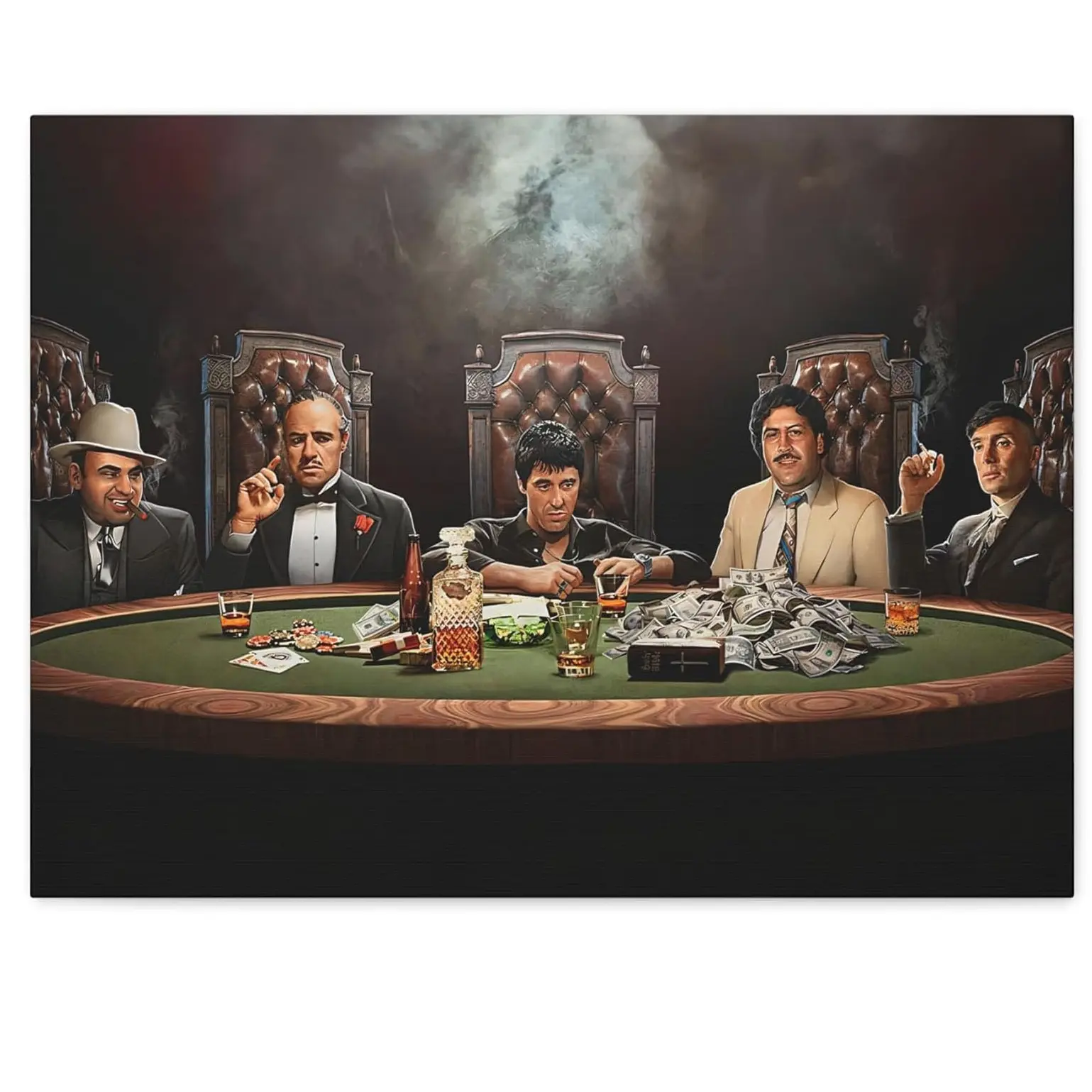 Horizontal Canvas Gangster Last Supper Art Print - Artistic Mafia Themed Wall Artwork, Modern Home Decor for Mature Audiences, Room Decorations Decoration Gift Hanging Poster (Godfather, Scarface, Thomas Shelby, Goodfellas)