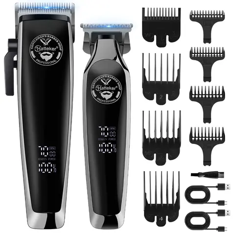 Hatteker Professional Men’s Titanium Steel Cordless Hair Clipper Kit - Barber Equipment, Electric Shaver, Beard Trimmer, LED Display, Adjustable, Lightweight, All Skin Types, Digital Screen, Salon & Home Use, Ideal Christmas Gift