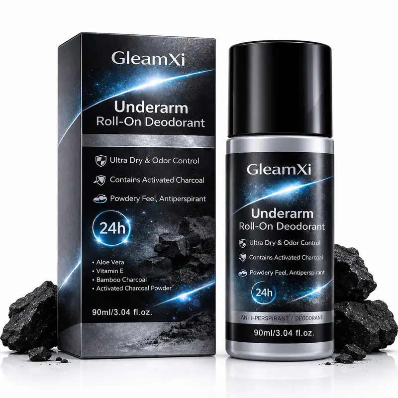 Underarm Roll On Deodorant with Activated Charcoal Odor Control Quick Dry Powdery Feel for Daily Personal Care at Home Work Gym and Travel