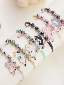 Small Cat-shaped Pendant Bead String Bracelet for Women, Suitable for Couples, Girlfriends or Female Friends. Handmade by Hand. Charm Bracelet