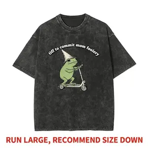 Funny Frog Off To Commit Mom Foolery Heavyweight Boxy Fit T-Shirt Vintage Washed Oversized Women Cotton Graphic Tee
