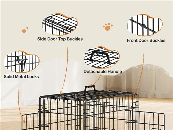 Yaheetech 42 inch Dog Crate for Dogs with 2 Doors, Detachable Handle, Foldable Metal Wire, Waterproof & Leaky-Proof Tray, Portable Travel Cage