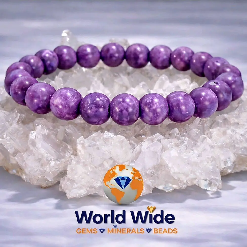 8mm Natural Purple Lepidolite with Mica Bracelet | AA Quality Gemstone Stretch Bracelet
