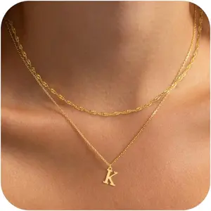 Gold Initial Necklaces for Women Dainty Layered Letter Pendant Necklace Cute Choker Necklace Teen Gift Trendy Stuff Personalized Jewelry Stack for Women Her