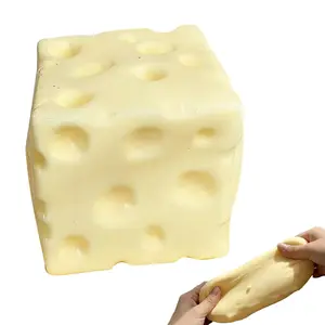 Stress Relief Toy,  Flour Filled Cheese Squeeze Toy Stress Relief Cheese Cube Fidget Toy Relaxation Focus Aid Soft Stress Ball Simulated Cheese Sensory Toy (1)
