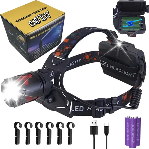 Eco Rechargeable Headlight Flashlight - Zoomable LED Flashlight, High Lumen, Ultra-Light, IPX5 Waterproof, Motion Sense, Hands Free, Durable, 5 Light Modes (Strobe, Low), 8in x 4in x 2in, Multifunctional Lighting for Camping, Hiking