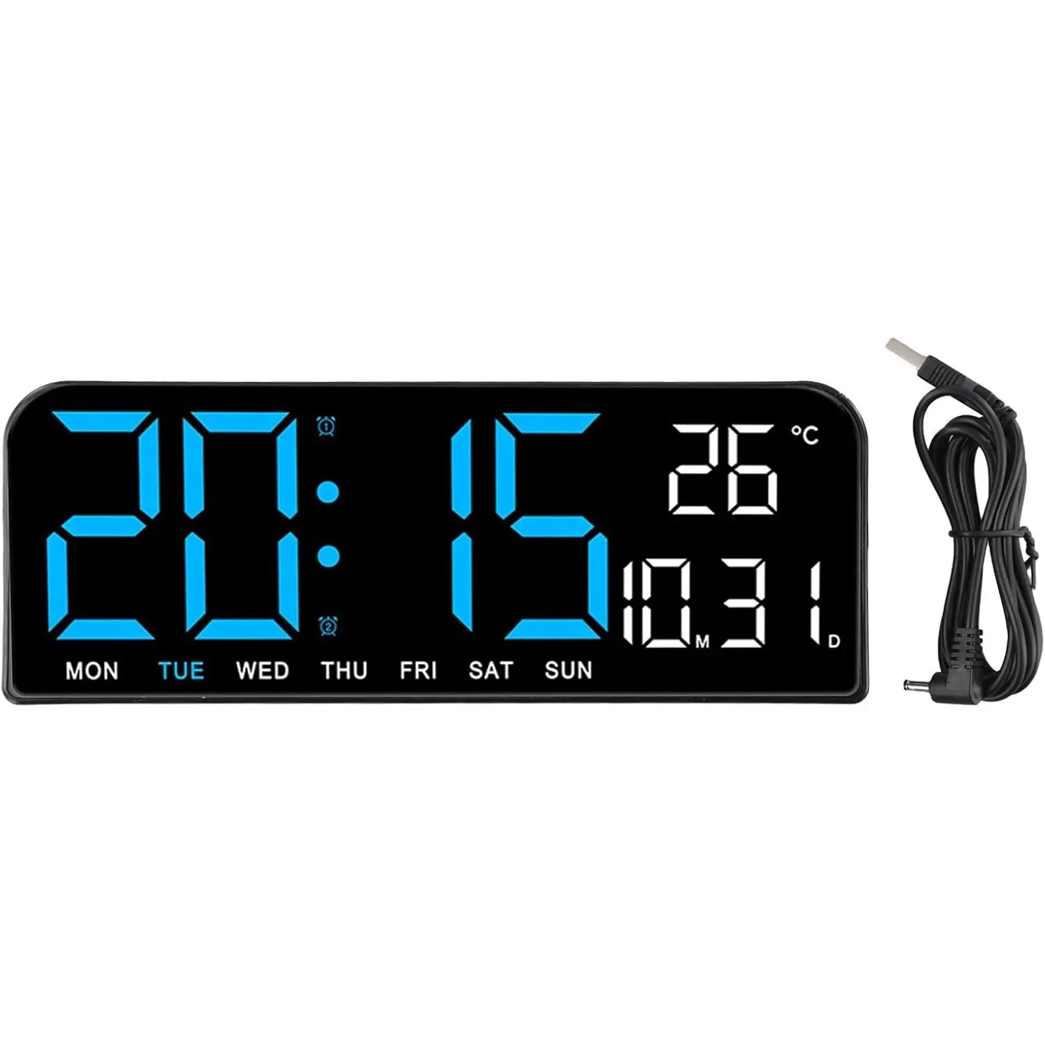 LED Digital Projection Alarm Clock - 9.4in Display, Black & White Light, Digital Dimmable Clock, Date & Week Display, Voice Control, 12/24H Format, Sleep Mode, USB Port, Home Bedroom Timekeeping Decor, Projection Clock