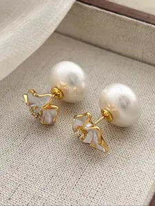 Elegant French Style Faux Pearl Earrings, Irregular Flower Design, Unique Fashion Jewelry for Women, Perfect for Parties and Daily Wear