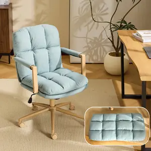 VINGLI Comfy Linen Office Desk Chair - Laptop-Friendly, Armrest, Pneumatic, 360°, Durability - With Wheels, Detachable Cushions, Wood-Like Armrests, Swivel Small Computer Task Chair, Adjustable for Teen Study, Makeup Vanity, Laptop-Friendly Desk Chairs, A