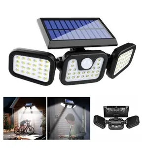3 Rotatable Lamp Heads Solar Powered Outdoor Security Light Sensitive Motion Detector Weather Resistant LED Flood Light Auto Dusk to Dawn Energy Saving Wall Mount Lighting for Backyard Walkway Farm Side Path Garage Exterior Home Daily Lighting