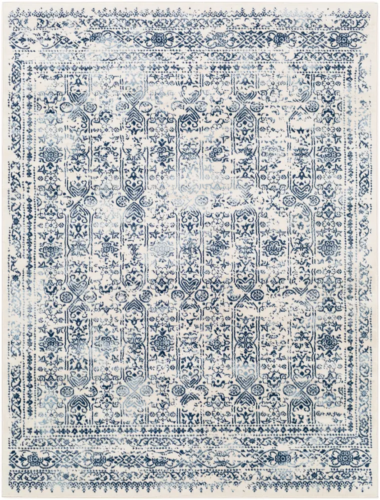 Livabliss ROM2309-5371 Traditional Low-Pile Machine-Woven Indoor Roma Rug - 5'3" x 7'1", Dark Blue, Denim, White