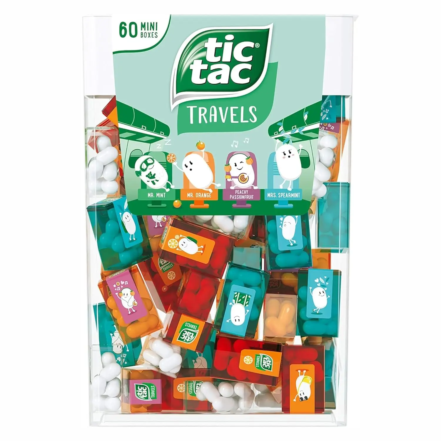 Tic Tac Assorted Flavor Snack Box with 60 Mini Boxes (Mint, Orange, Spearmint, Peach & Passion Fruit) - 234g