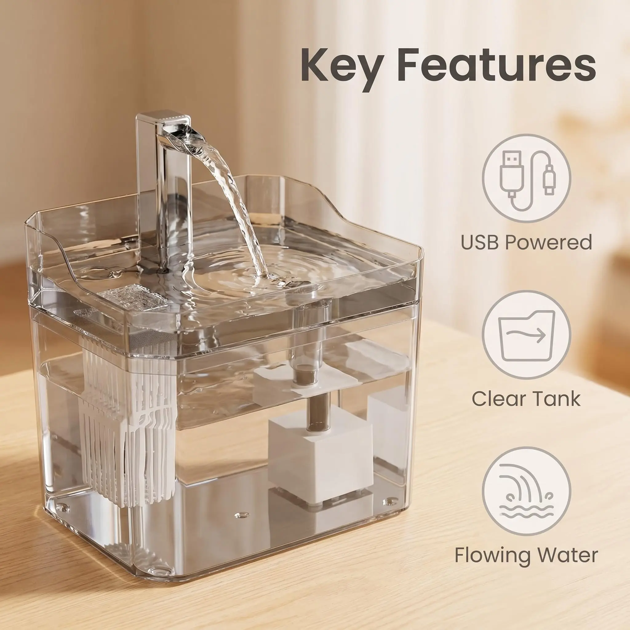 Transparent USB Automatic Cat Water Fountain - Integrated Filter, Continuous Circulating Water Pet Dispenser for Cats, Ideal for Office, Business Trips, Encourages Hydration