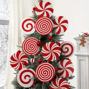 Festive Christmas Tree Topper & Ornament Set, 8 Large Candy Cane Swirls, & Peppermint Sticks, Perfect for Home & Office Decor