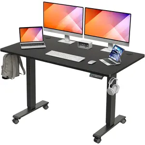 Electric Height Adjustable Standing Desk, 55 x 28 Inches Sit Stand Desk with Memory Controller, Ergonomic Stand Up Desk for Home Office with Splice Board, Black