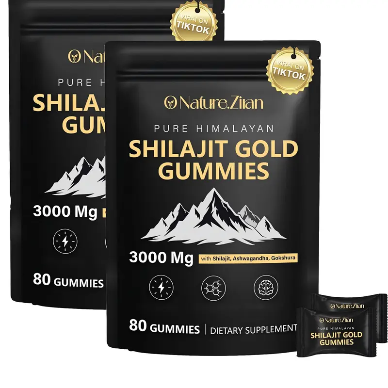 O NATURE ZIRAN Pure Himalayan Shilajit Gold Gummies 3000 Mg Rich in Ashwagandha Gokshura 85 Minerals Organic Zero Sugar Vegan 80 Count Dietary Supplements for Optimum Health Vitamin